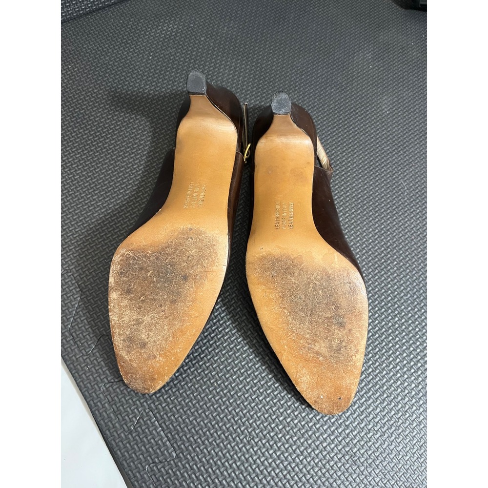 Vintage Salvatore Ferragamo Brown Kitten Heel Leather Pumps Brown Sz 7 AA Narrow - Picture 8 of 10
